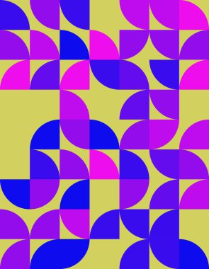 Bauhaus stilinden esinlenilmiş bu büyüleyici geometrik deseni keşfedin, çeşitli tasarımlar için modern bir estetik için cesur renkler ve dinamik şekiller sergileyin..