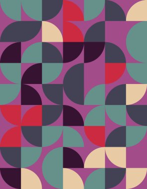 Bauhaus stilinden esinlenerek çarpıcı bir geometrik desen keşfedin, canlı renkler ve eşsiz şekiller içerir. Modern dekor ve sanatsal projeler için ideal.