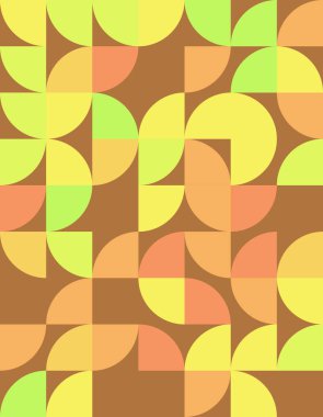 Bauhaus stilinden esinlenerek, neşeli şekiller ve renkler içeren bu canlı geometrik deseni keşfedin. Modern tasarım projeleri ve sanatsal altyapılar için mükemmel.