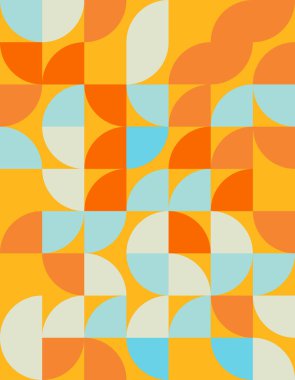 Bu canlı geometrik desen, kalın renkler ve dinamik şekillerle tasarlanmış Bauhaus tarzını sergiliyor. Modern dekor ya da yaratıcı projeler için mükemmel..