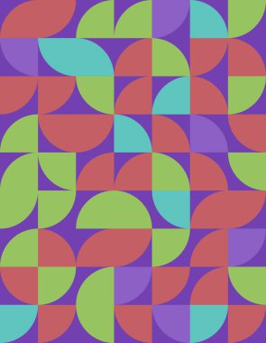Çarpıcı bir kompozisyonda düzenlenmiş renkli kıvrımlı şekiller içeren Bauhaus tarzından esinlenilmiş canlı geometrik desen. Modern tasarım projeleri için mükemmel.