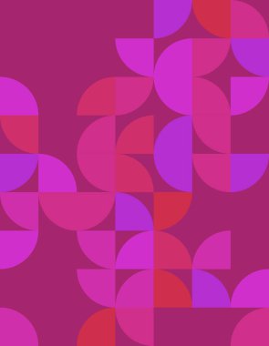 Bauhaus tarzından esinlenilmiş bu canlı ve soyut geometrik deseni keşfedin, çarpıcı bir görsel etki yaratan cesur şekiller ve zengin renkler.