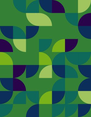 Bauhaus stilinden esinlenilmiş canlı bir geometrik desen keşfedin, benzersiz kıvrımlı şekiller ve modern tasarımlar için mükemmel uyumlu bir renk paleti sergiler..