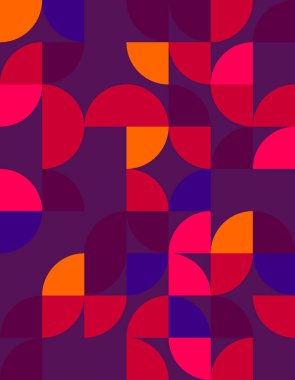 Bu canlı geometrik desen Bauhaus tasarımından esinlenerek modern sanat, arkaplan ve yaratıcı projeler için mükemmel şekiller ve renkler içerir..