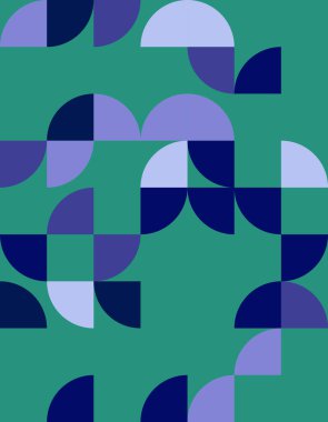 Bauhaus tarzından esinlenen bu canlı geometrik deseni keşfedin, zengin mavi ve yeşil tonlarda şekillerin büyüleyici bir düzenini içerir. Modern tasarım projeleri için mükemmel.