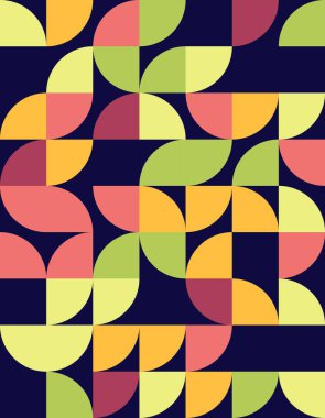 Bauhaus stilinden esinlenilmiş bu canlı geometrik deseni keşfedin, renk ve şekillerin bir karışımını sergileyin. Modern tasarım projeleri ve arka planlar için ideal.