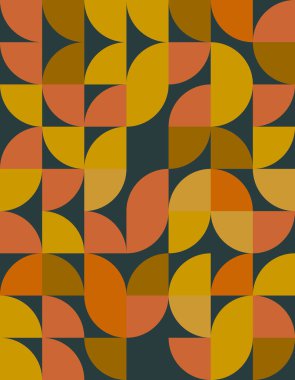 Bu geometrik desen Bauhaus tarzında sıcak toprak tonlarını içerir, kıvrımları ve dinamik şekilleri gösterir, modern tasarım projeleri veya sanatsal arka planlar için mükemmeldir..