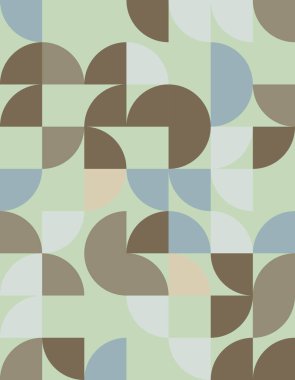 Bauhaus stilinden esinlenilmiş canlı bir geometrik desen dizaynı keşfedin. Bu sanat eseri yumuşak renkler ve soyut şekiller içerir, modern dekor için mükemmeldir..