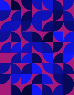 Dinamik mavi renk şemasını içeren Bauhaus tarzında çarpıcı bir geometrik desen keşfedin. Modern tasarım projeleri ve yaratıcı altyapılar için mükemmel..