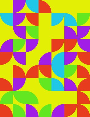 Bauhaus tarzından esinlenen çarpıcı bir geometrik desen, canlı renkler ve şekiller sergiliyor. Modern tasarım projeleri ve sanatsal altyapılar için ideal.