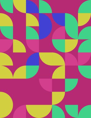 Bauhaus 'tan esinlenilmiş parlak renklerle sergilenen canlı bir geometrik desen keşfedin. Arka plan, tekstil ve modern dekor için mükemmel..
