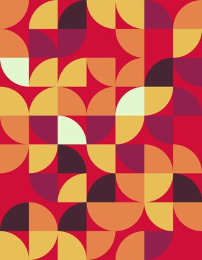 Bauhaus 'un tasarım prensiplerinden etkilenen canlı bir geometrik desen keşfedin. Bu renkli sanat eserleri, çeşitli yaratıcı projeler için ideal, cesur şekiller ve dinamik renkler içerir..