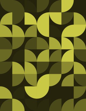 Bauhaus stilinden esinlenilmiş, organik şekiller ve yaratıcı tasarım için canlı yeşil tonlarda modern bir estetik içeren karmaşık bir geometrik desen keşfedin..