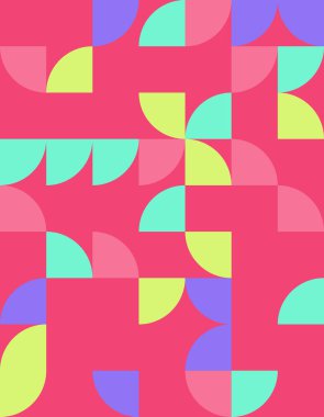 Bu canlı geometrik deseni Bauhaus stilinde keşfedin, cesur renkler ve dinamik şekiller içerir. Çağdaş tasarım projeleri için mükemmel.