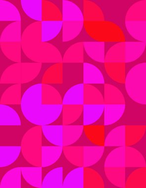 Bauhaus stilinden esinlenmiş parlak ve enerjik geometrik desen. Modern dekor için mükemmel pembe ve kırmızı tonlarda dinamik kıvrımlar ve şekiller..