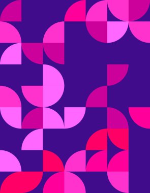 Bauhaus tarzında pembe ve mor tonlarda canlı bir geometrik desen keşfedin. Bu modern tasarım yaratıcılığı ve minimalizmi mükemmel bir şekilde somutlaştırıyor, çeşitli uygulamalar için ideal..