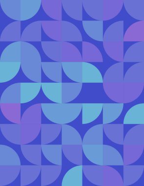 Bu geometrik desen Bauhaus tasarım ilkelerini canlı mavi tonlarla sergiliyor. Dinamik şekiller ve eğriler modern bir soyut estetik yaratıyor, çeşitli uygulamalar için mükemmel..