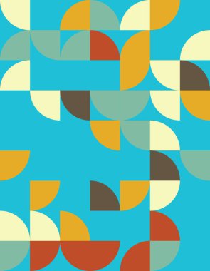 Bu canlı geometrik desen dairesel şekiller ve kalın renkler içerir ve Bauhaus estetiğinden esinlenerek dinamik bir tasarım yaratır. Modern dekorasyon için mükemmel..