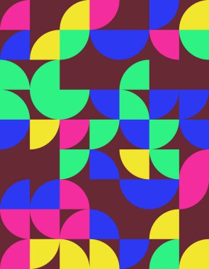 Bauhaus stilinden esinlenilmiş canlı bir geometrik desen keşfedin. Bu soyut tasarım modern sanat projeleri için mükemmel cesur renkler ve şekiller içerir..