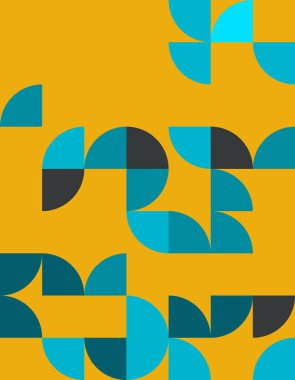 Bauhaus stilindeki bu çarpıcı geometrik desen kalın deniz mavisi ve sarı renkleri birleştirir ve modern dekor için mükemmel görsel olarak çekici soyut bir tasarım yaratır..