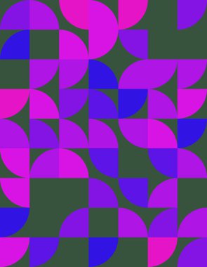 Bu canlı geometrik desen Bauhaus stilinden esinlenerek koyu renkler ve modern şekiller içerir. Özgeçmiş, tekstil veya yaratıcı projeler için ideal.