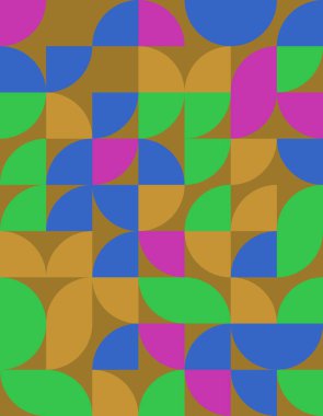 Bauhaus 'un tasarımından esinlenmiş canlı bir geometrik desen keşfedin. Bu sanat eseri çarpıcı ve modern bir görsel deneyim yaratan cesur renkler ve şekiller içerir..