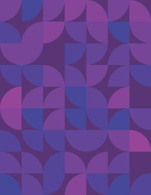 Bauhaus tarzında canlı bir geometrik desen keşfedin. Zengin mor ve mavi renkler içerir. Modern tasarım projeleri ya da sanatsal altyapılar için mükemmel.