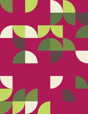 Bauhaus tarzında canlı bir geometrik desen keşfedin, koyu renkler ve soyut şekiller içerir. Yaratıcı projeler ve modern dekorasyon için mükemmel..