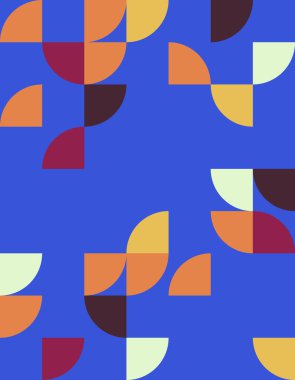 Bauhaus stilinden esinlenerek çarpıcı bir geometrik desen keşfedin, canlı renkler ve eşsiz şekiller içerir. Modern tasarım projeleri veya dekorasyon için mükemmel.