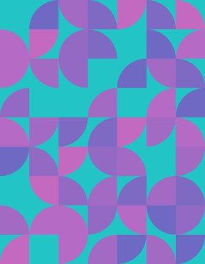 Bu canlı geometrik desen Bauhaus tarzında renkli şekiller içerir, yaratıcı projeler veya arka planlar için mükemmel modern bir tasarım sergiler..