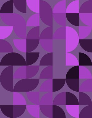 Bauhaus tarzından esinlenilmiş soyut bir geometrik desen keşfedin, mor renkli canlı tonlara sahip. Özgeçmiş, tekstil ve modern tasarım projeleri için ideal.