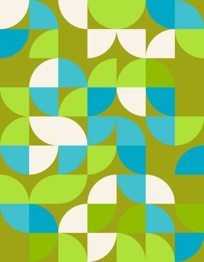 Bauhaus stilinden esinlenilmiş bu canlı geometrik deseni keşfedin, modern dekor uygulamaları için mükemmel mavi ve yeşil şekillerin büyüleyici bir kombinasyonunu içerir..
