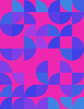 Bauhaus tarzından etkilenen canlı bir geometrik desen keşfedin, koyu mavi ve pembe renkler içerir. Modern tasarımlar ve sanatsal projeler için mükemmel..