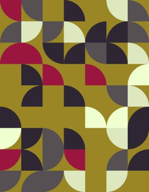 Bauhaus stilinden esinlenilmiş canlı bir geometrik desen keşfedin. Bu tasarım modern sanatsal bir dokunuş sunan kıvrımların ve şekillerin uyumlu bir düzenini içerir..