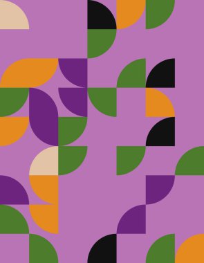 Bauhaus stilinden esinlenerek, cesur renkler ve kıvrımlı şekiller içeren canlı bir geometrik desen keşfedin. Modern dekorasyon ve yaratıcı projeler için mükemmel..