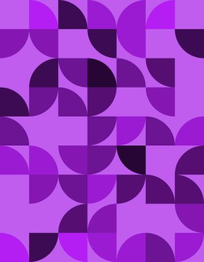 Dinamik geometrik desen, Bauhaus stilinden esinlenmiş canlı mor renkler sergiliyor. Arka plan, sanat eserleri ve modern tasarımlar için ideal, çarpıcı bir görsel etki yaratıyor..