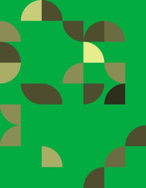 Bu resim eşsiz bir geometrik desen içerir Bauhaus tasarımından esinlenerek, toprak tonlarını ve canlı yeşil arkaplanı gösterir. Modern dekor için ideal.