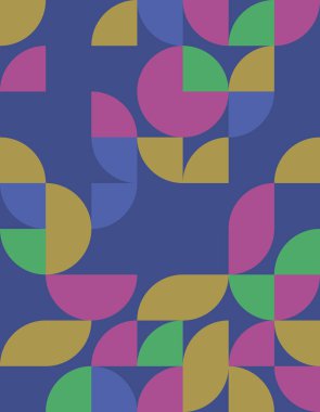Renkli şekiller ve cesur tasarımlar içeren canlı bir geometrik deseni Bauhaus tarzında keşfedin. Modern dekor, sanat ve yaratıcı projeler için ideal..