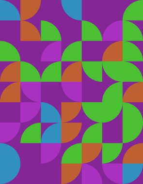 Bu canlı geometrik desen Bauhaus 'tan esinlenilmiş bir tasarımı gösteriyor. Kalın renkler ve eşsiz şekiller modern sanat projeleri için mükemmel bir dinamik kompozisyon oluşturur..