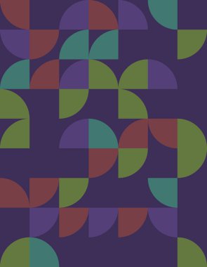 Bauhaus stilinden esinlenerek, cesur şekiller ve zengin bir renk paleti içeren canlı bir geometrik desen keşfedin. Çeşitli tasarım projeleri için mükemmel.