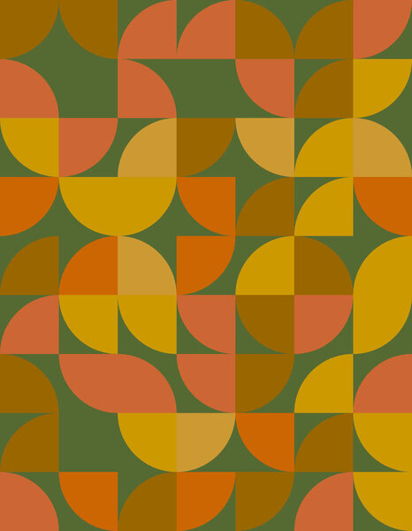 Исследуйте поразительный геометрический узор, вдохновленный стилем Баухауса, с теплыми земными тонами и различными формами для современного декоративного штриха.