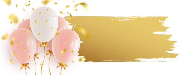 Ροζ Και Λευκά Μπαλόνια Ηλίου Πτώση Κομφετί Και Εγκεφαλικό Επεισόδιο — Διανυσματικό Αρχείο