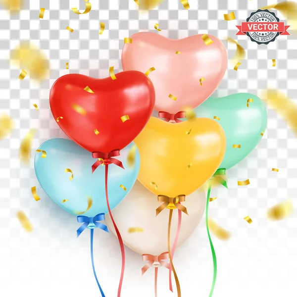 Ett Gäng Flerfärgade Heliumballonger Form Ett Hjärta Transparent Bakgrund Hjärt Royaltyfria Stockvektorer