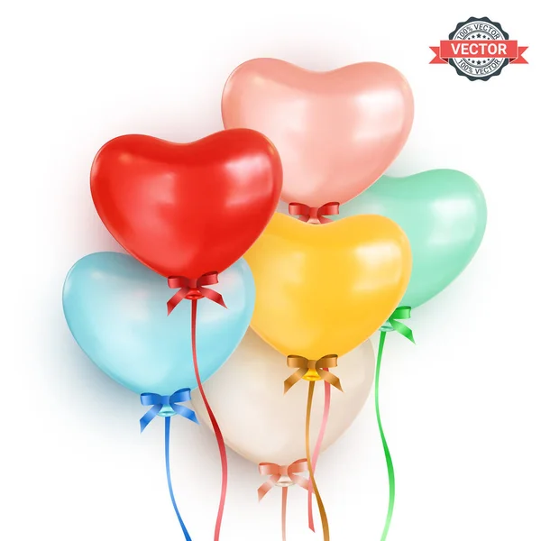 Ett Gäng Flerfärgade Heliumballonger Form Ett Hjärta Vit Bakgrund Hjärt Royaltyfria illustrationer