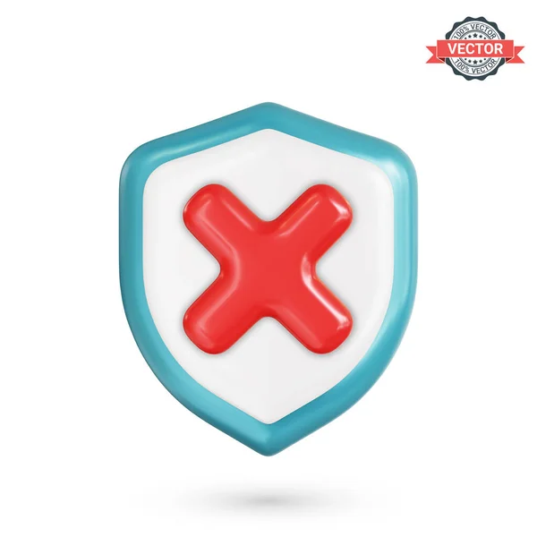 Incorrect Sign Wrong Mark Icon Shield Shape Red Cross Realistic — Wektor stockowy