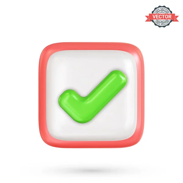 Check Mark Button Green Tick Isolated White Background Realistic Vector — Wektor stockowy