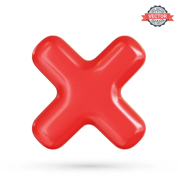 Incorrect Sign Wrong Mark Icon Glossy Red Cross White Background — Wektor stockowy