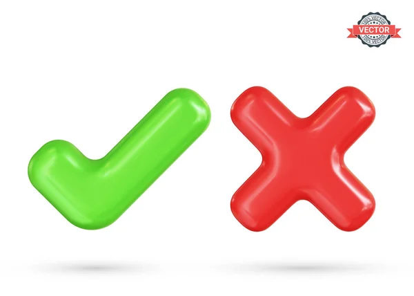 Green Tick Red Cross Correct Incorrect Signs Right Wrong Mark — Vector de stock