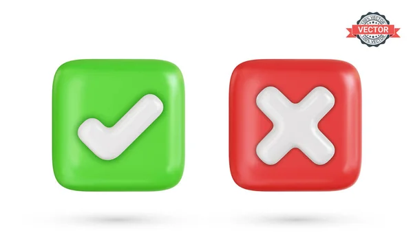 Signos Correctos Incorrectos Iconos Marcas Correctas Incorrectas Botones Marcación Verde — Vector de stock