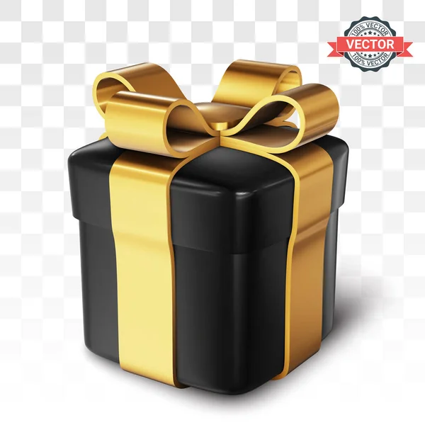 Μαύρο Κουτί Δώρου Παρόν Κουτί Ένα Χρυσό Τόξο Ρίχνει Μια — Διανυσματικό Αρχείο